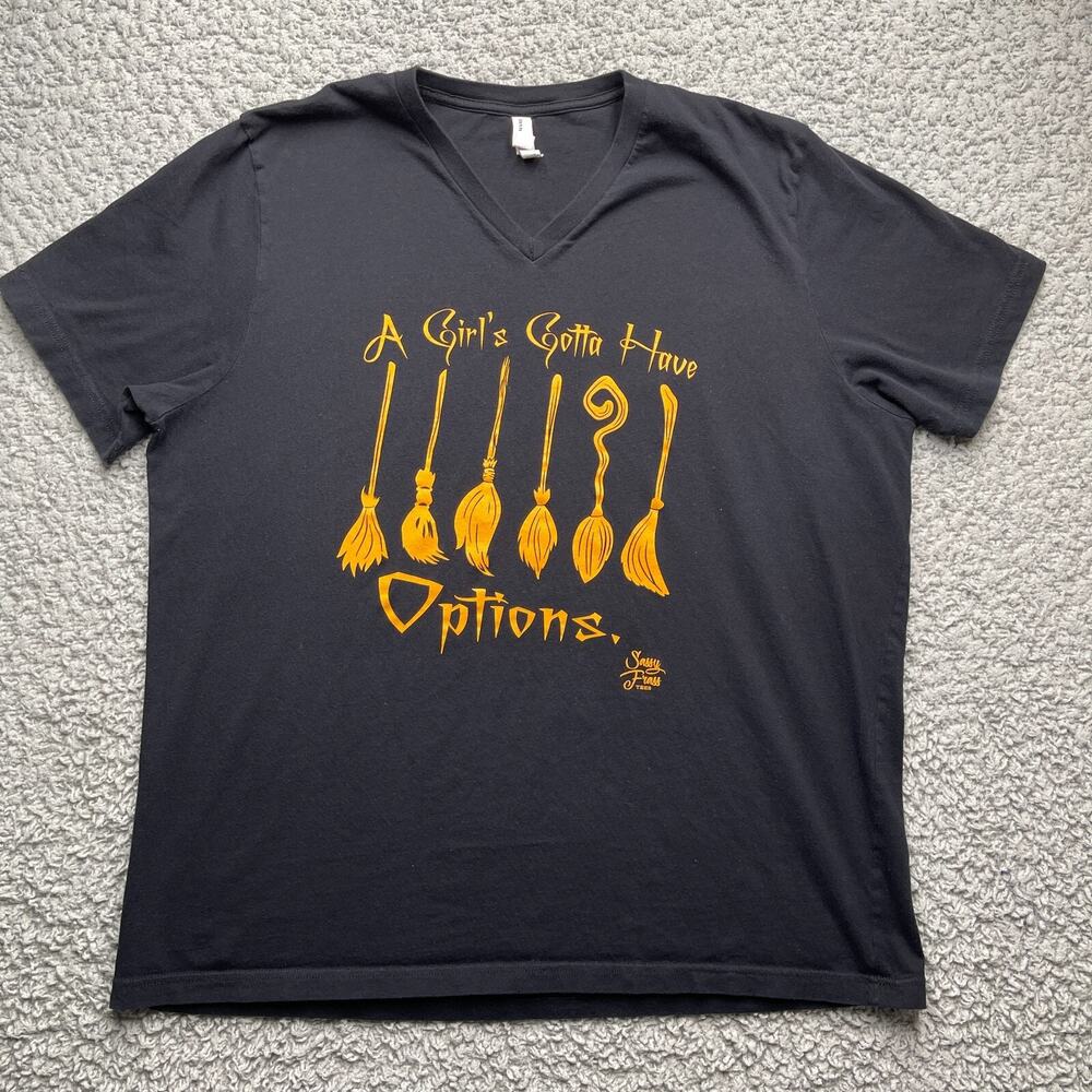 Girls Gotta Have Options Shirt Womens 2XL Black V-Neck Witches Brooms